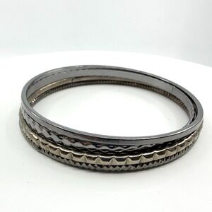 Gunmetal Grey Textured Bangle Stack Boho Statement‎ Jewelry Set